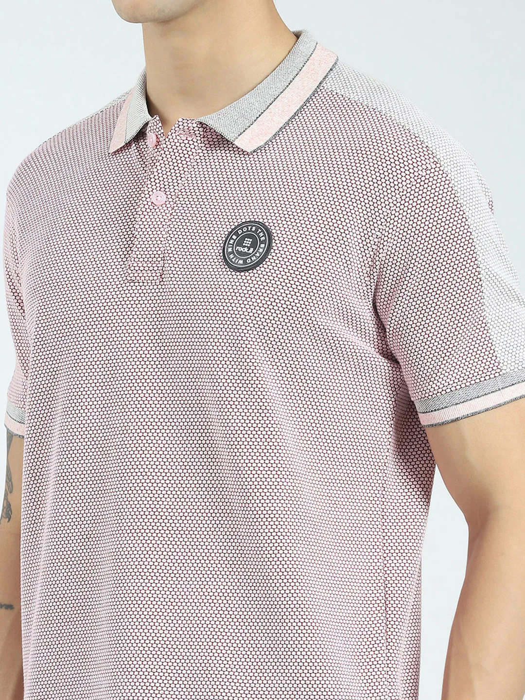 Rock.it Men Pink Self Design Collar Half Sleeve T-Shirt - Image 6