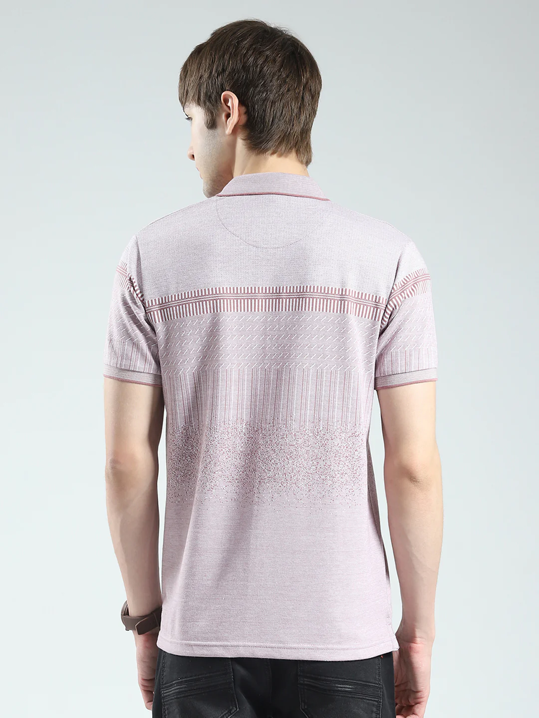 Men Pink Self Design Collar Half Sleeve T-Shirt - Image 5