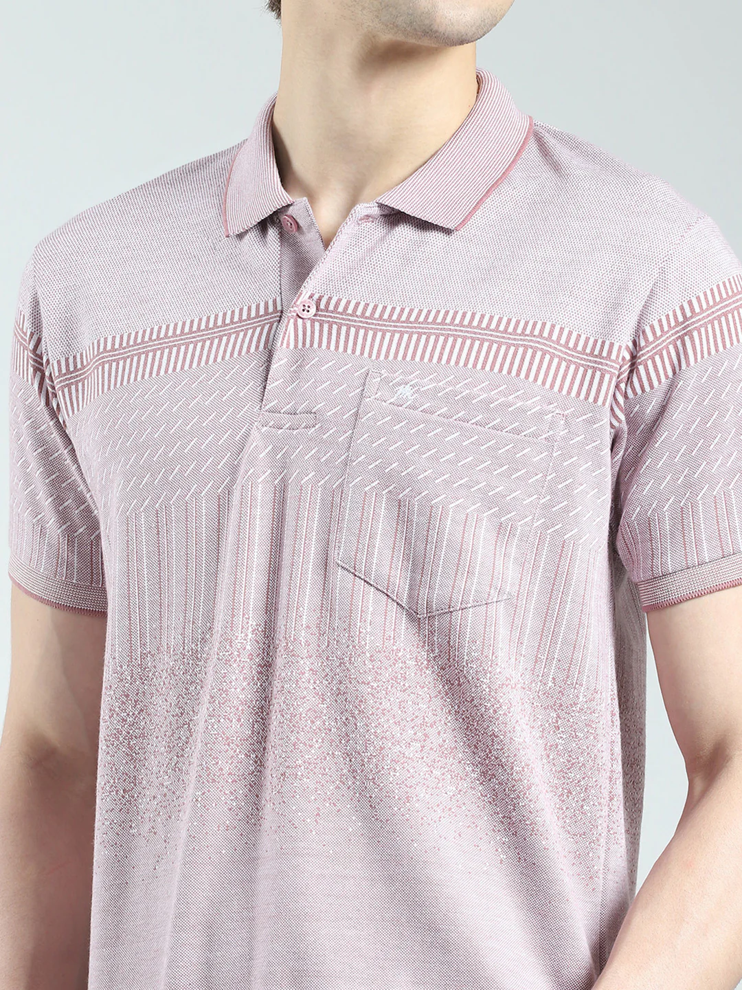 Men Pink Self Design Collar Half Sleeve T-Shirt - Image 6