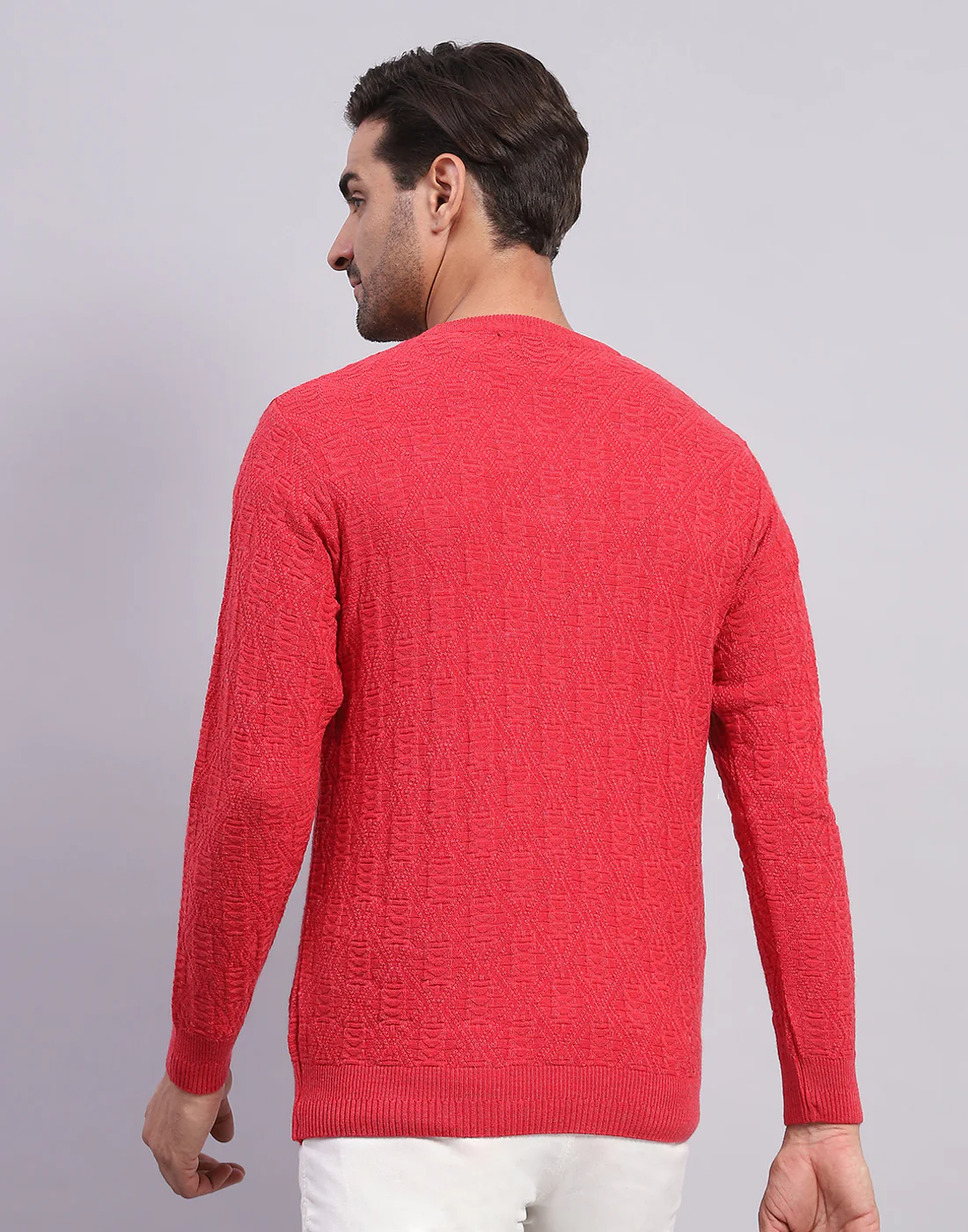 Men Pink Self Design V Neck Full Sleeve Pullover - Image 5