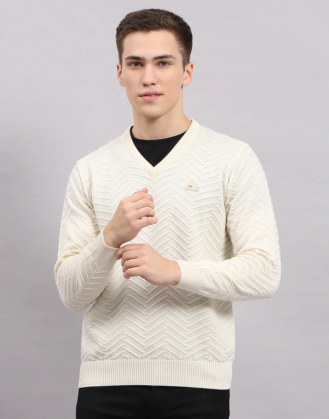 Men Pink Self Design V Neck Full Sleeve Pullover - Image 2