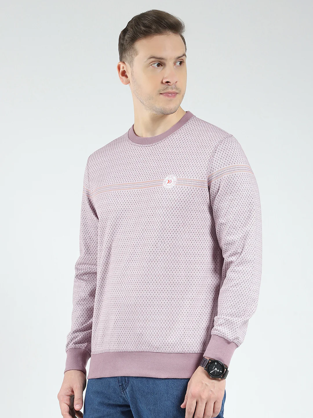 Men Pink Self Design Round Neck Full Sleeve Reversible Winter T-Shirt - Image 3