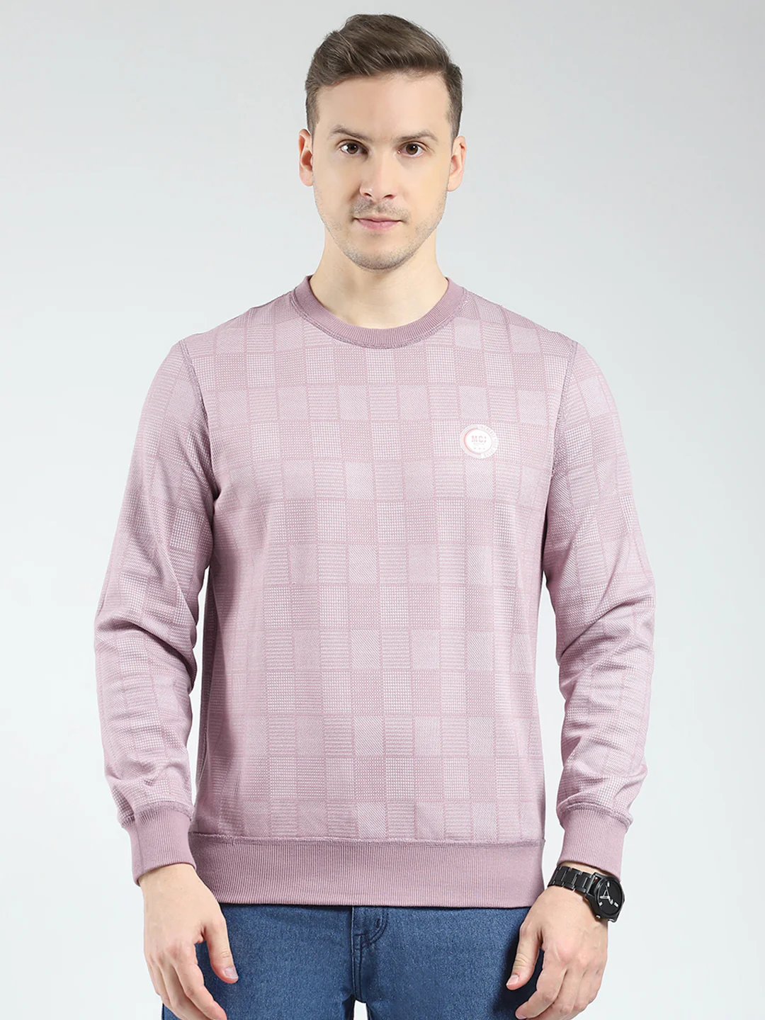 Men Pink Self Design Round Neck Full Sleeve Reversible Winter T-Shirt - Image 6