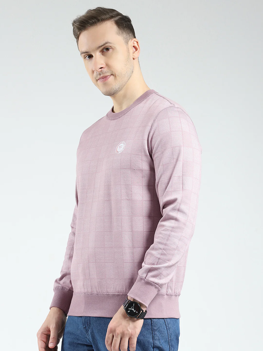 Men Pink Self Design Round Neck Full Sleeve Reversible Winter T-Shirt - Image 7