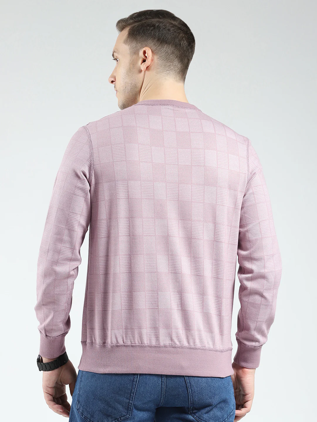 Men Pink Self Design Round Neck Full Sleeve Reversible Winter T-Shirt - Image 8