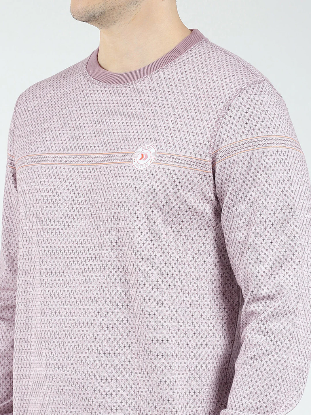 Men Pink Self Design Round Neck Full Sleeve Reversible Winter T-Shirt - Image 9