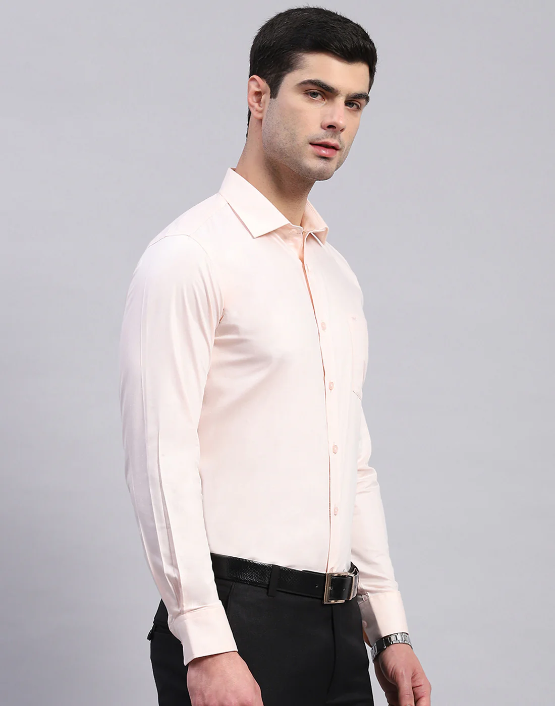 Men Pink Solid Collar Full Sleeve Shirt - Image 4