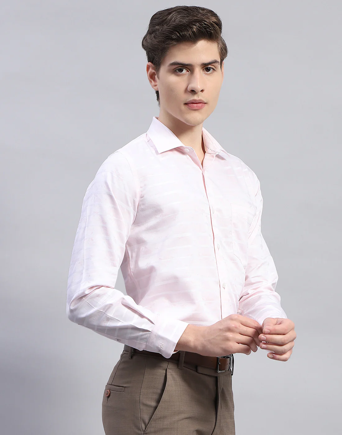 Men Pink Solid Collar Full Sleeve Shirt - Image 4