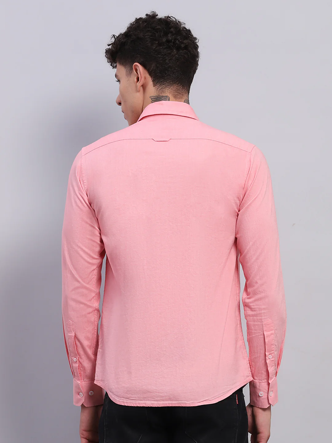 Men Pink Solid Collar Full Sleeve Shirt - Image 5