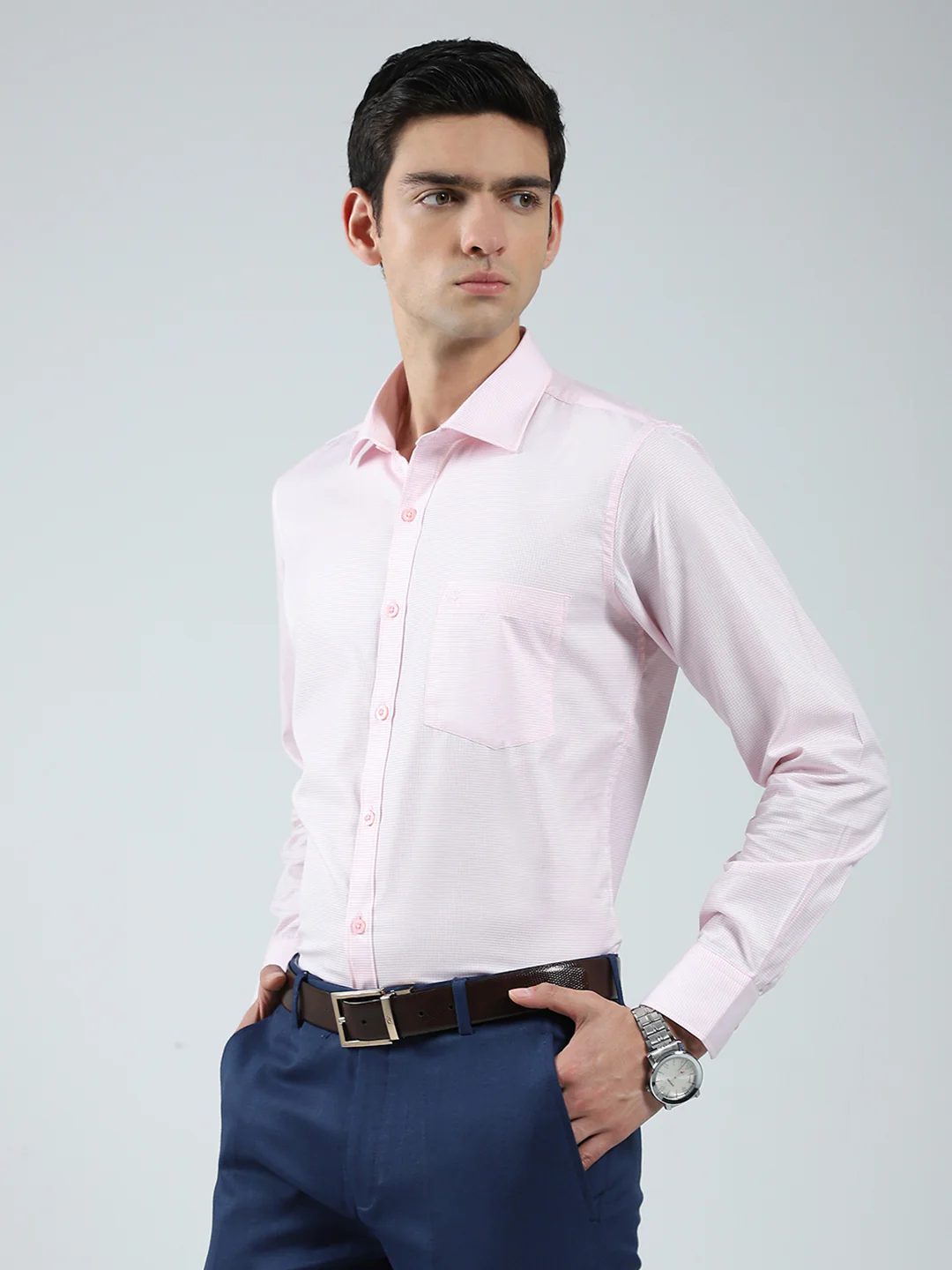 Men Pink Solid Collar Full Sleeve Shirt - Image 3