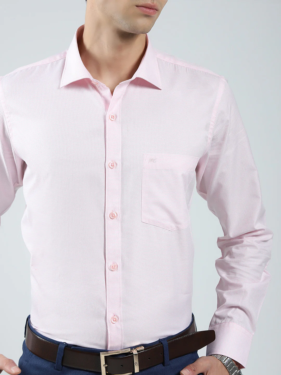 Men Pink Solid Collar Full Sleeve Shirt - Image 6