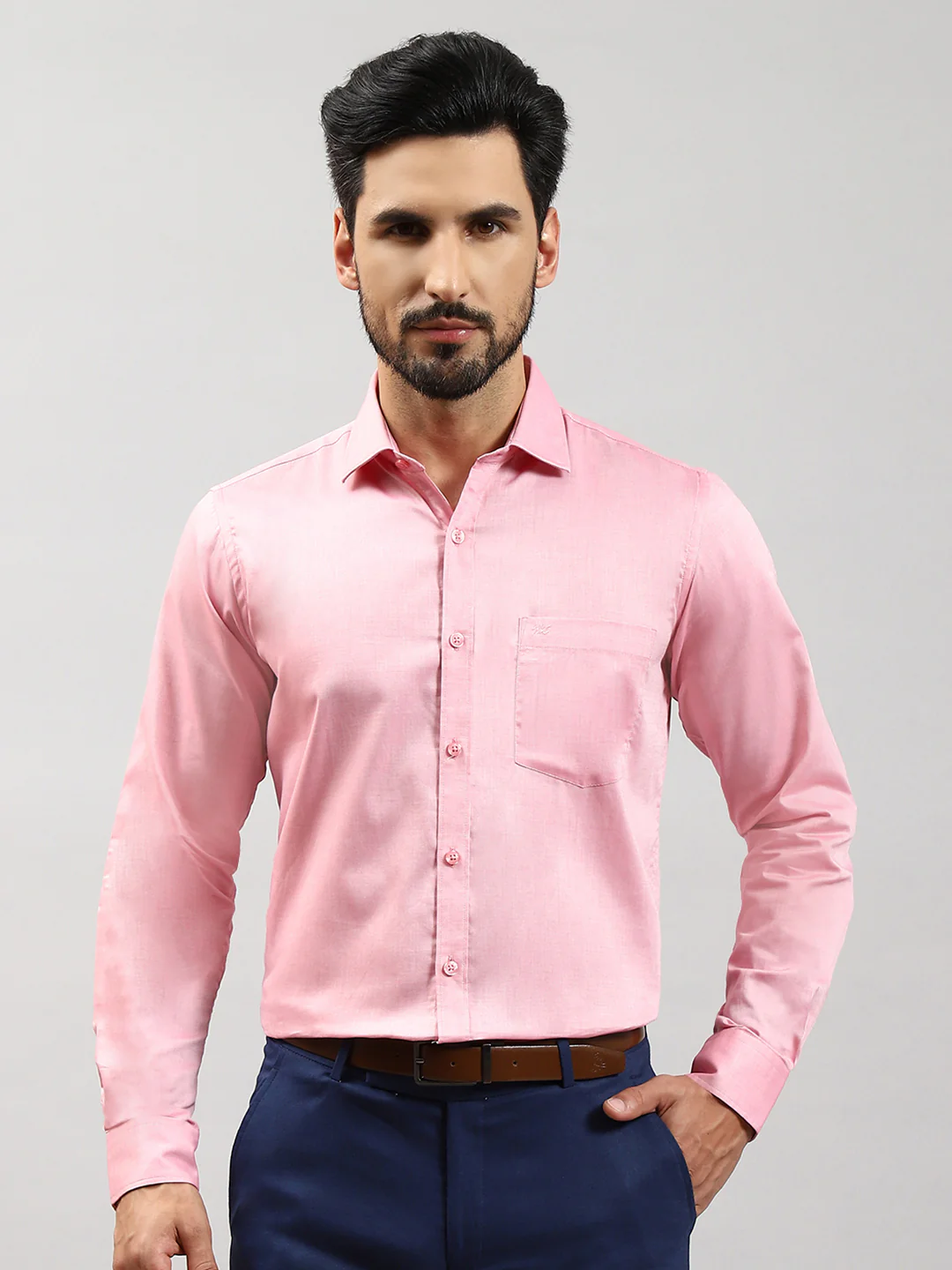 Men Pink Solid Collar Full Sleeve Shirts - Image 2