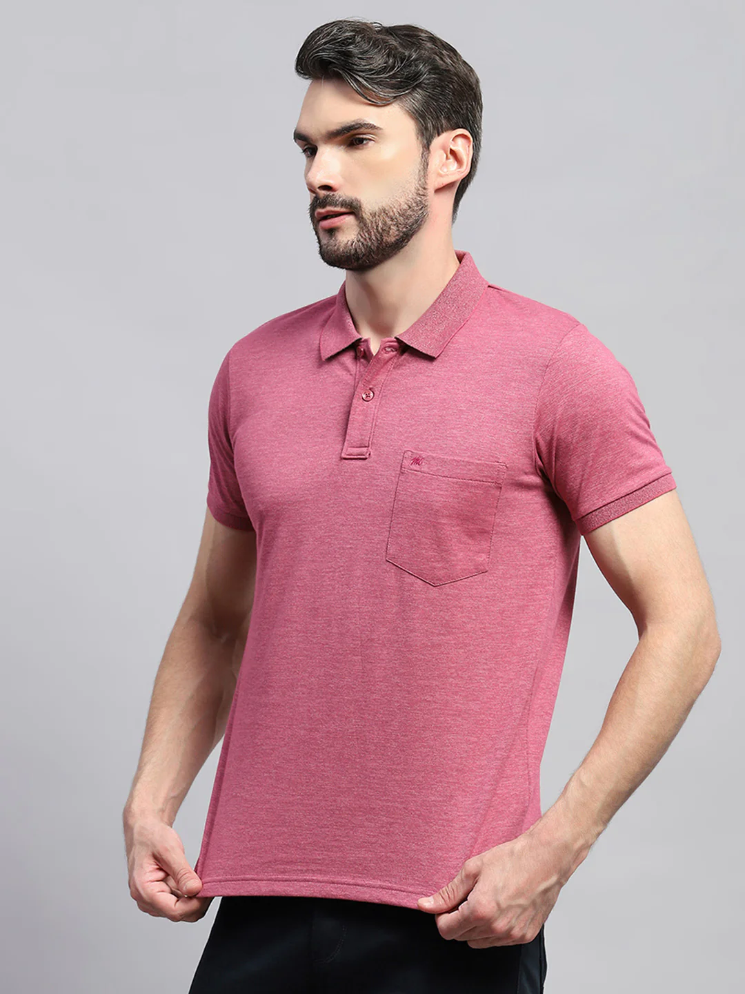 Men Pink Solid Collar Half Sleeve T-Shirt - Image 3