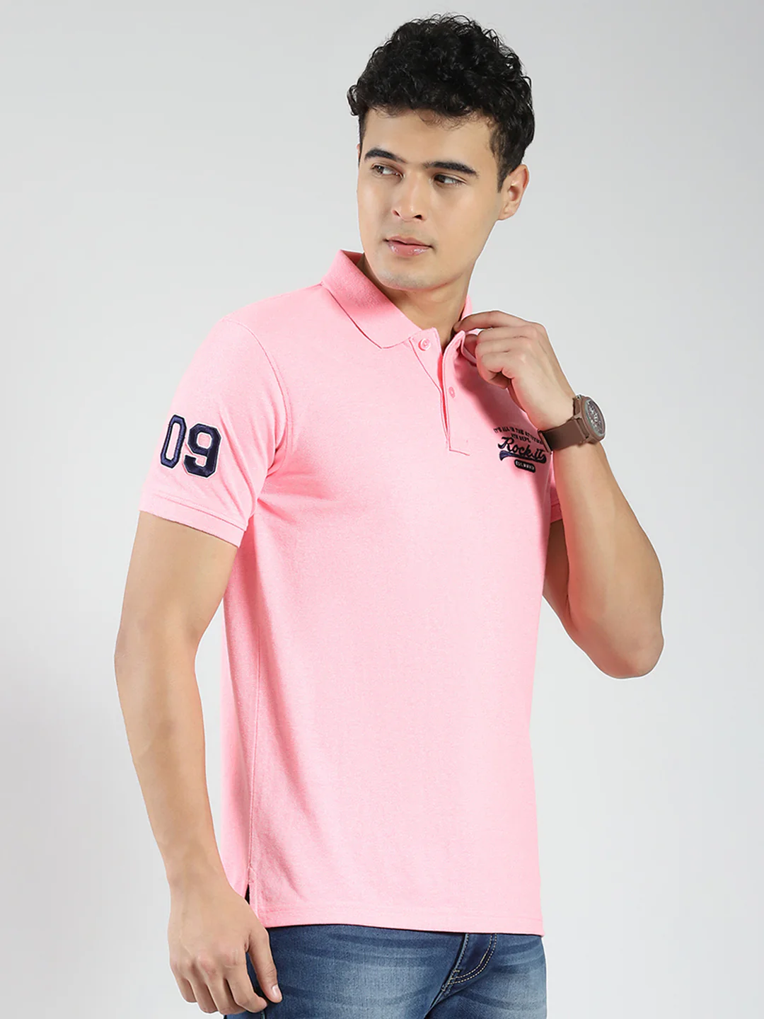 Rock.it Men Pink Solid Collar Half Sleeve T-Shirt - Image 4