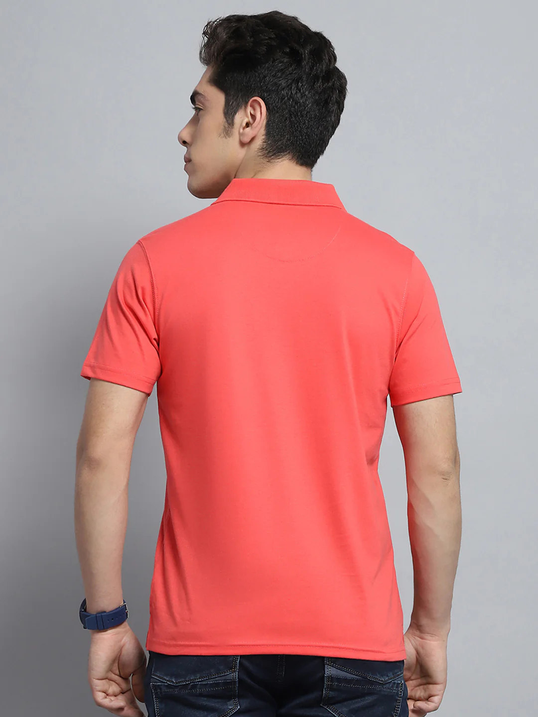 Men Pink Solid Collar Half Sleeve T-Shirt - Image 5