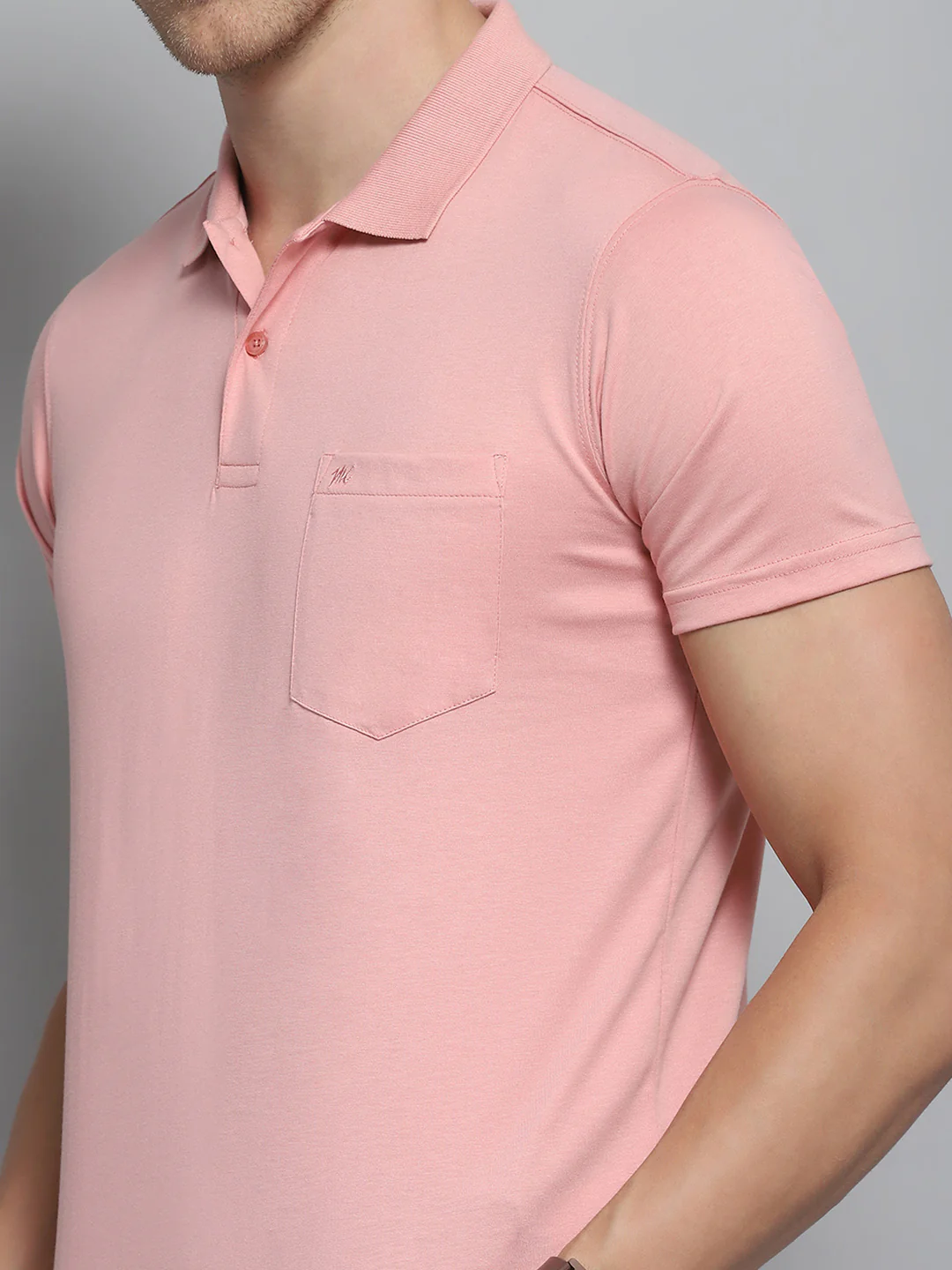 Men Pink Solid Collar Half Sleeve T-Shirt - Image 6
