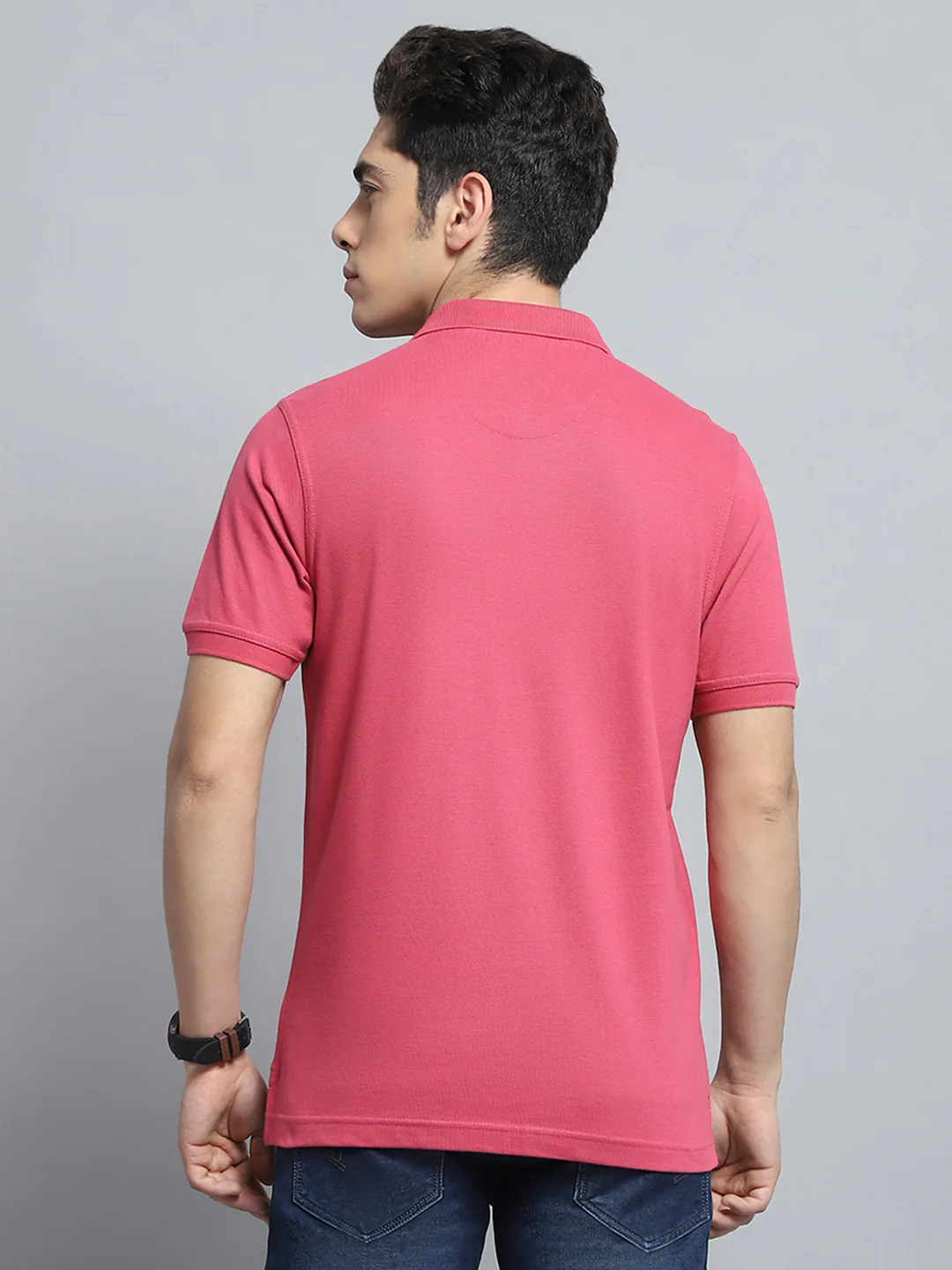 Men Pink Solid Collar Half Sleeve T-Shirt - Image 5