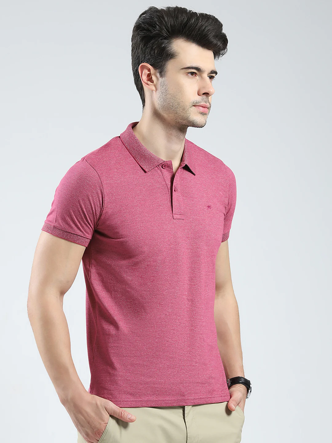 Men Pink Solid Collar Half Sleeve T-Shirt - Image 4