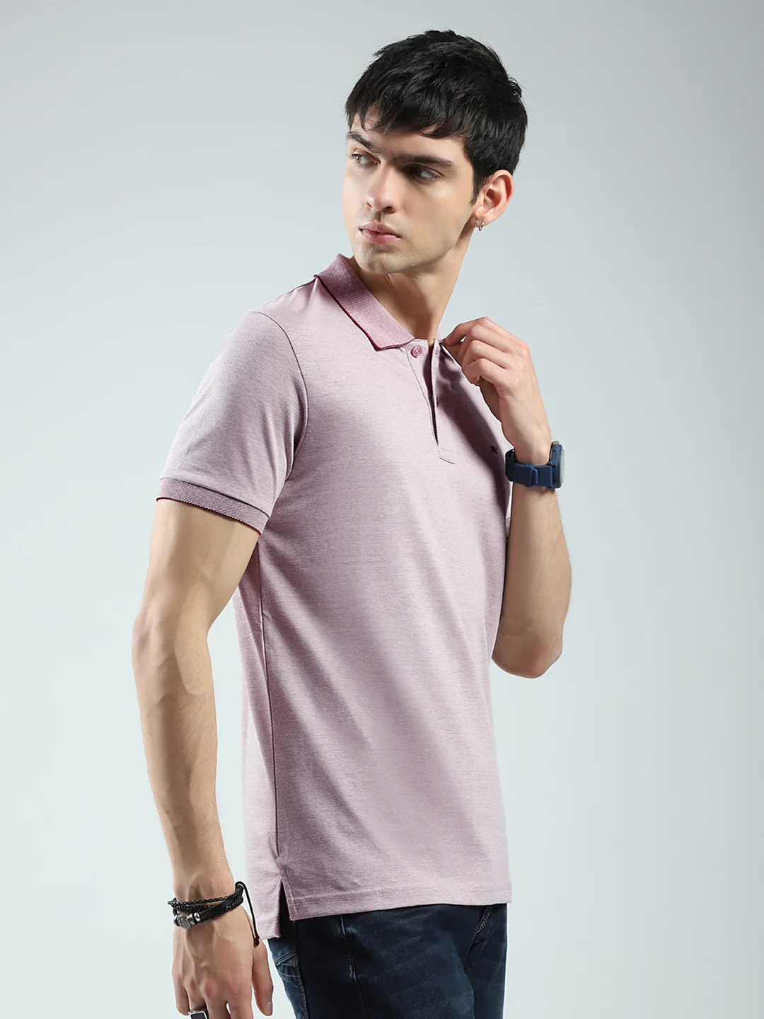 Men Pink Solid Collar Half Sleeve T-Shirt - Image 4