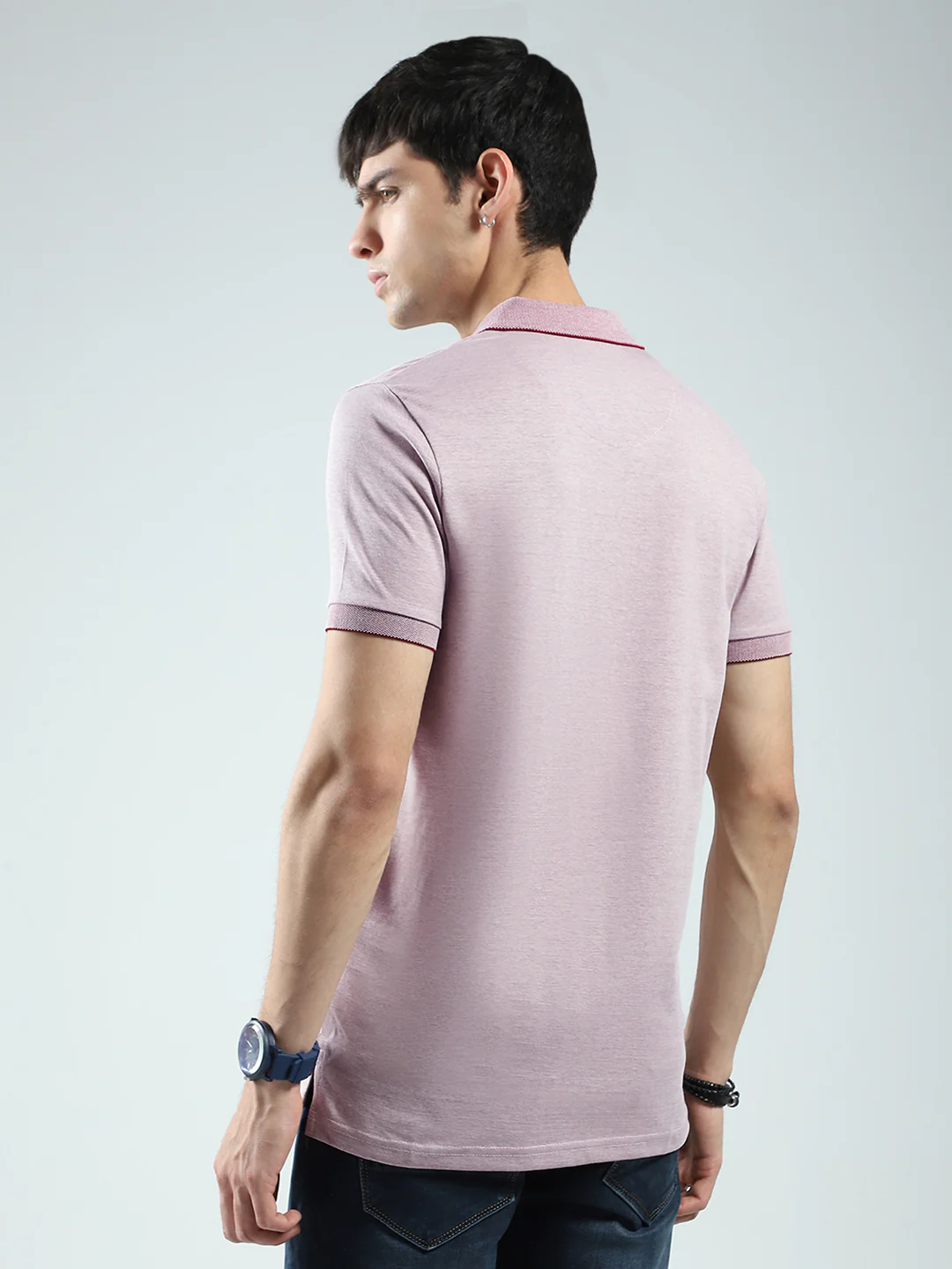 Men Pink Solid Collar Half Sleeve T-Shirt - Image 5