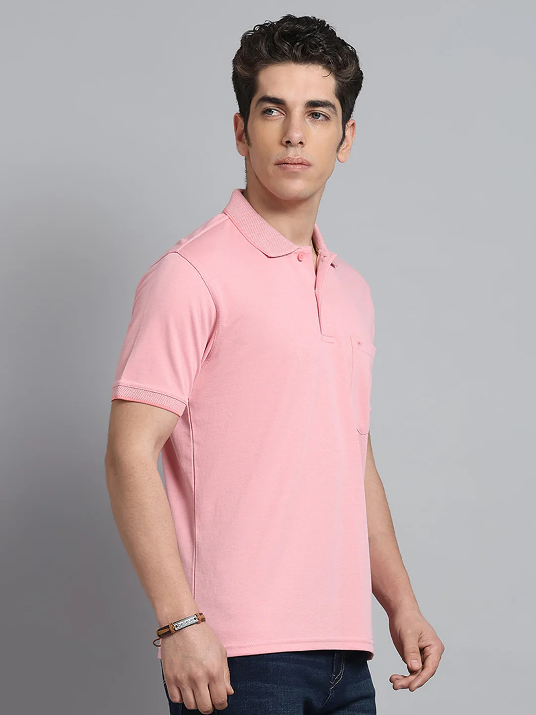 Men Pink Solid Collar Half Sleeve T-Shirt - Image 4