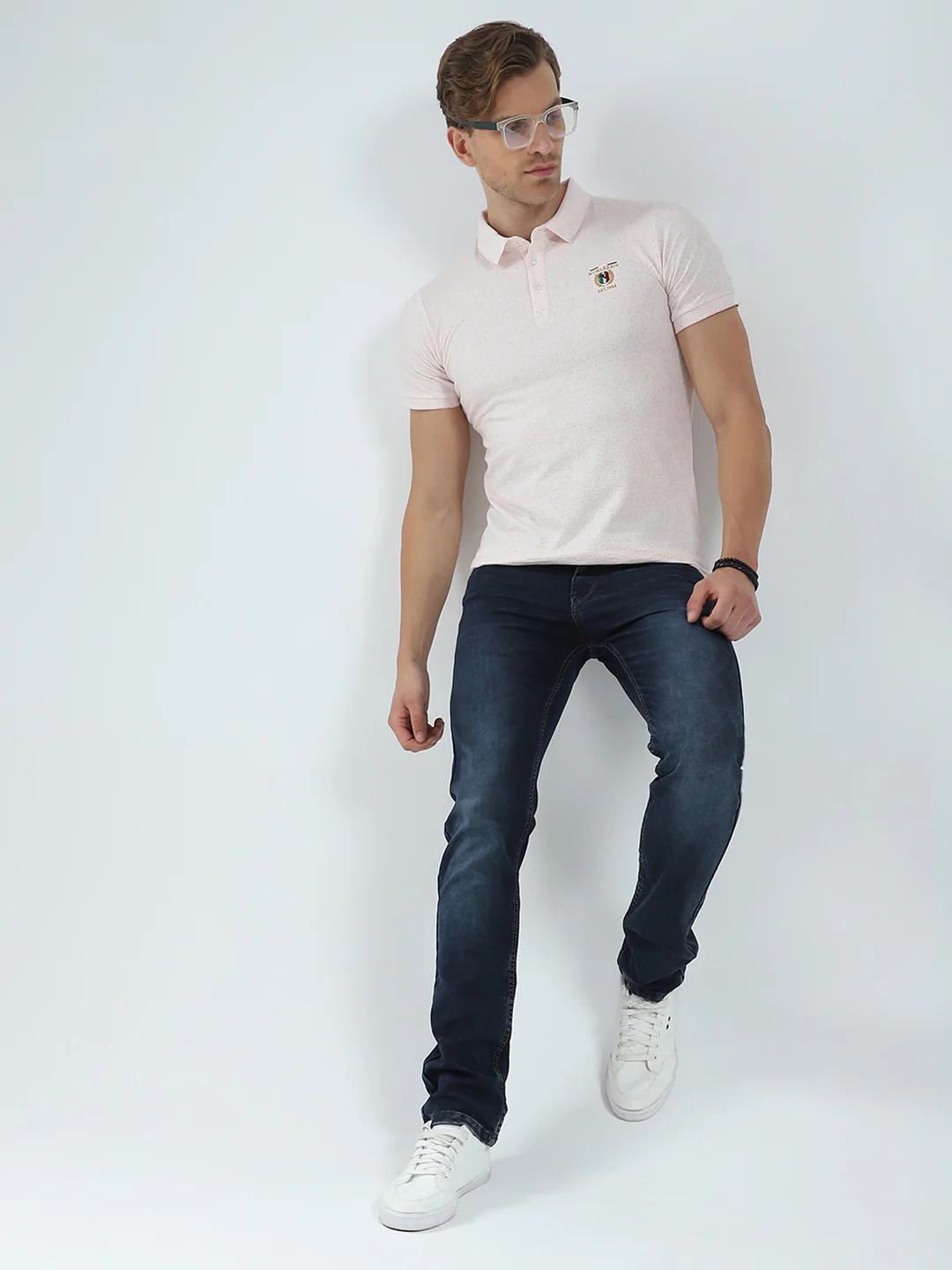 Men Pink Solid Collar Half Sleeve T-Shirt - Image 2