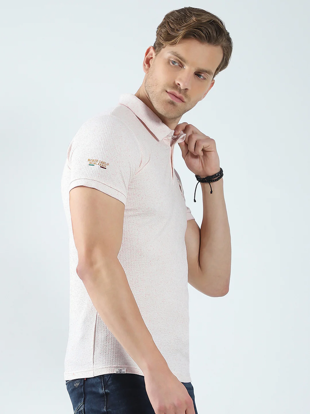 Men Pink Solid Collar Half Sleeve T-Shirt - Image 4