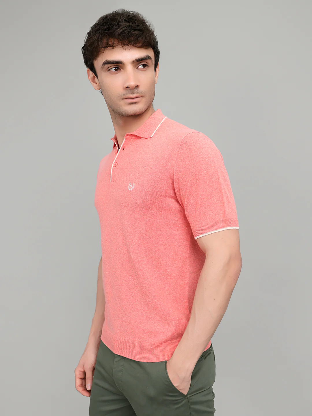 Men Pink Solid Collar Half Sleeve T-Shirt - Image 2