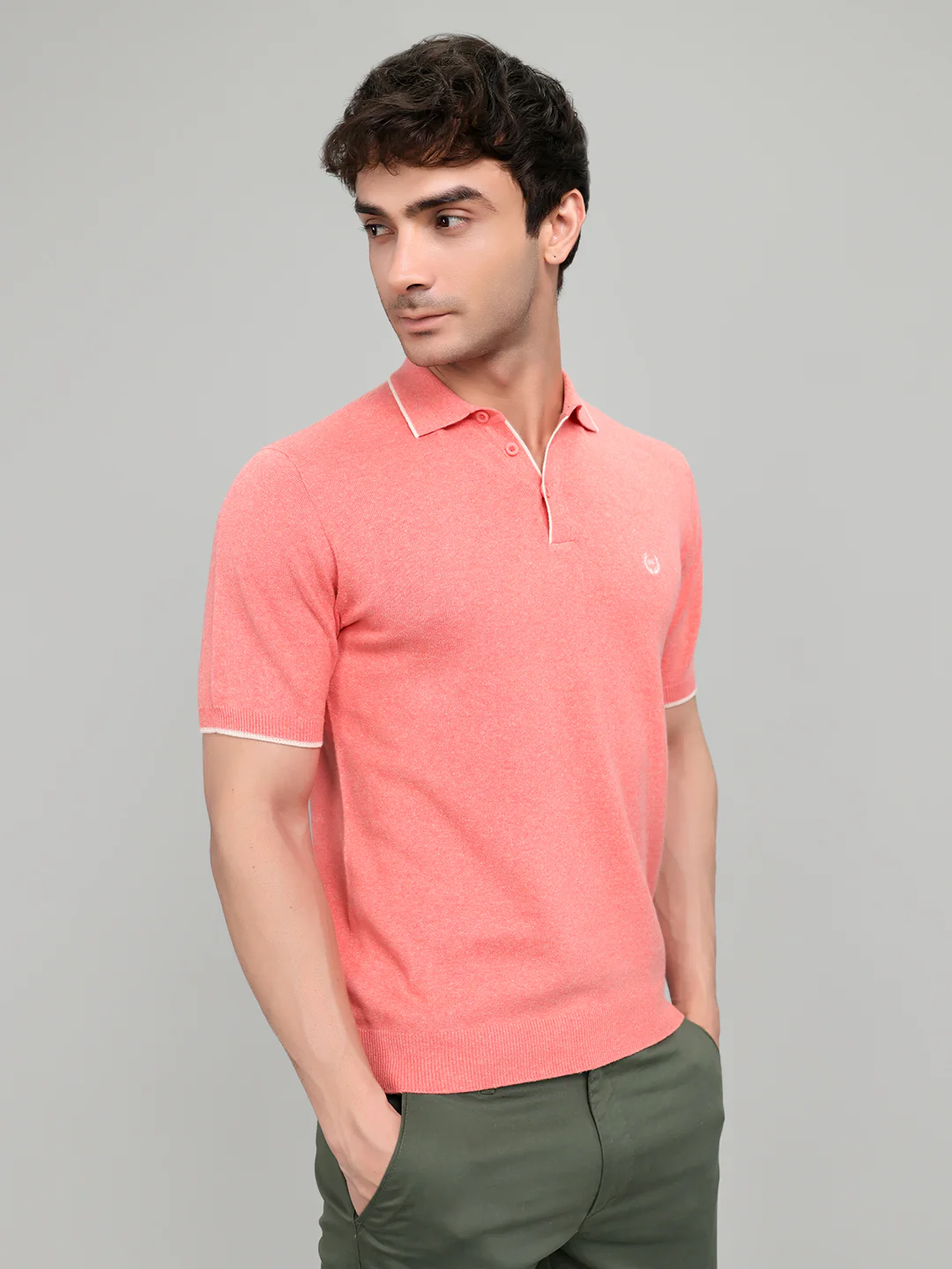 Men Pink Solid Collar Half Sleeve T-Shirt - Image 3