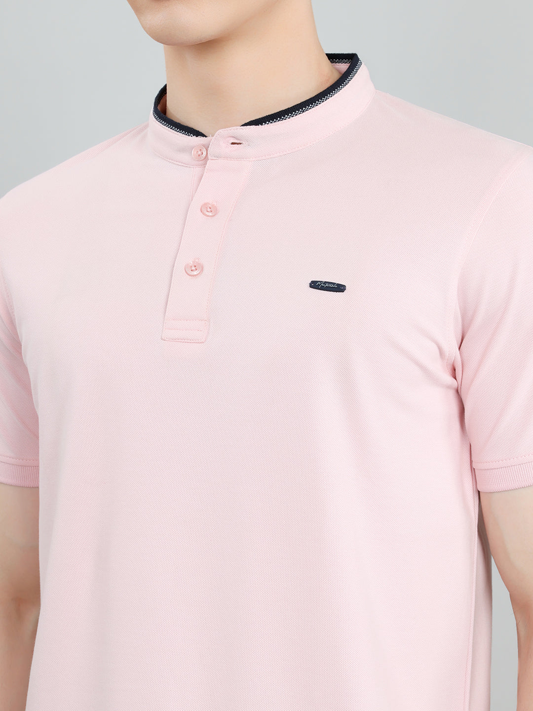 Men Pink Solid Henley Neck Half Sleeve T-Shirt - Image 4