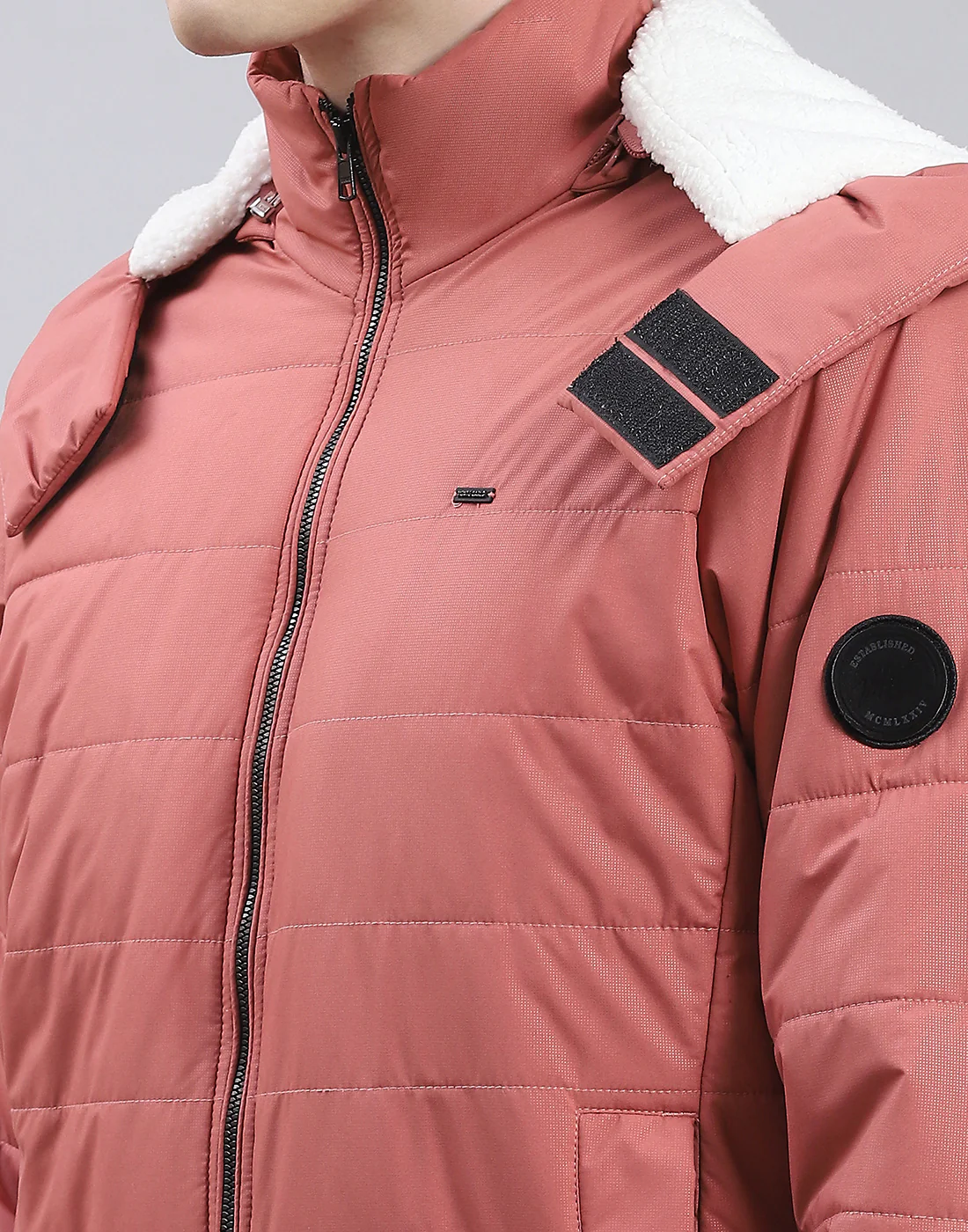 Men Pink Solid Hooded Full Sleeve Jacket - Image 7