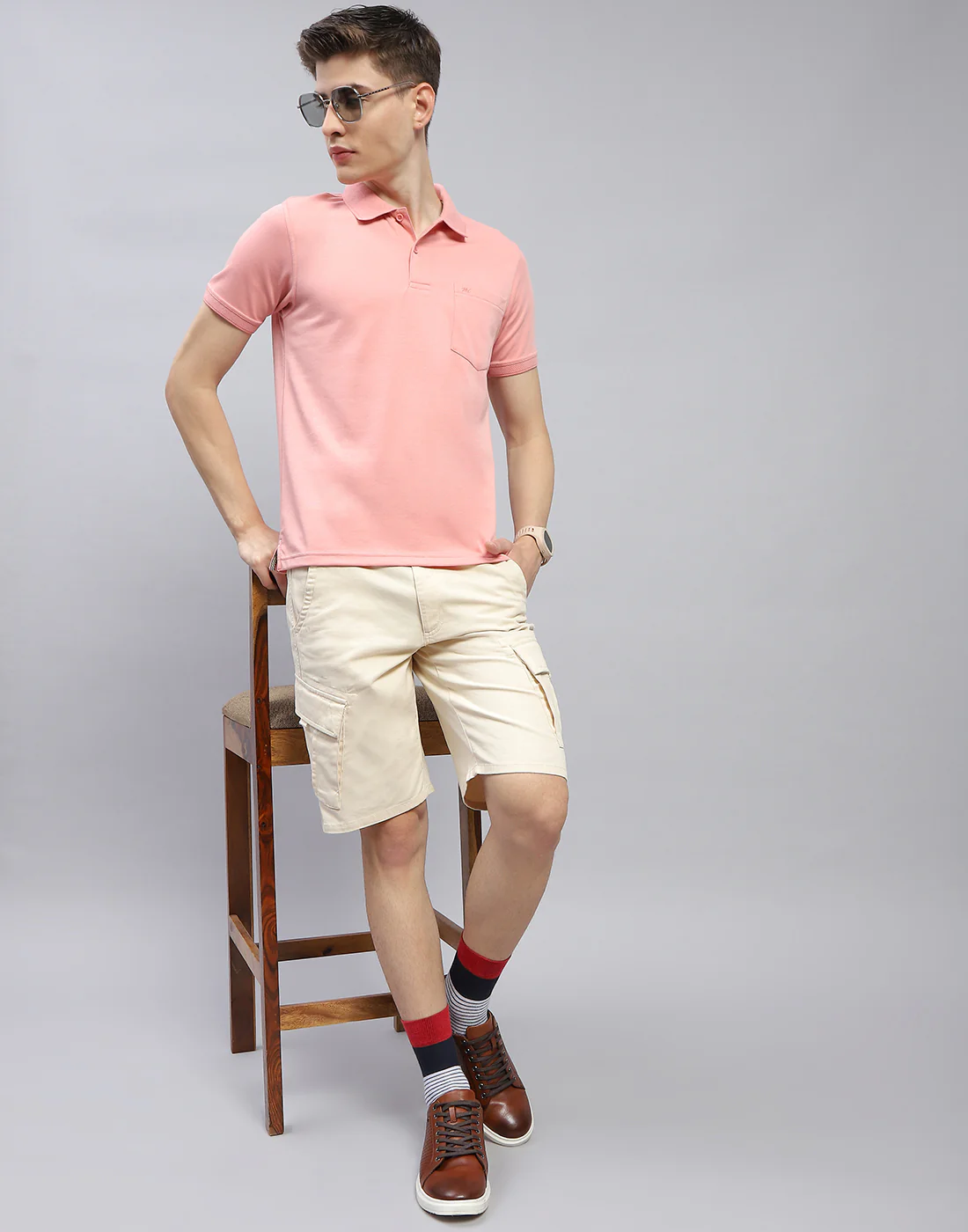Men Pink Solid Polo Collar Half Sleeve T-Shirt - Image 2