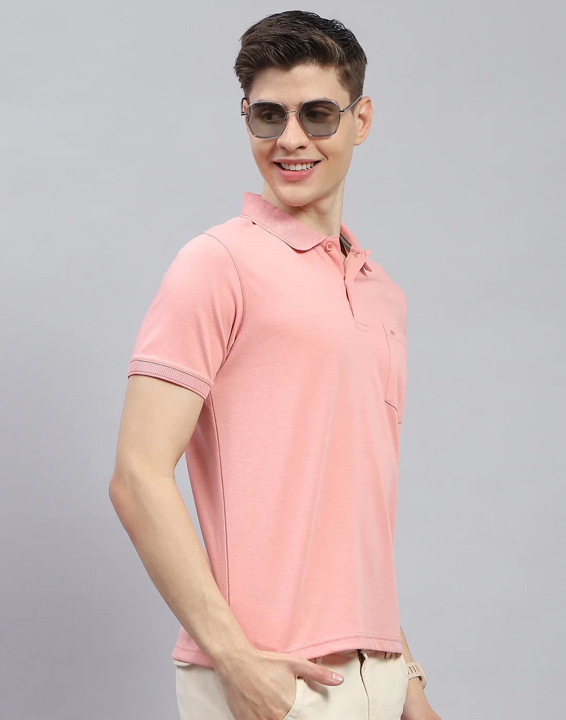 Men Pink Solid Polo Collar Half Sleeve T-Shirt - Image 5