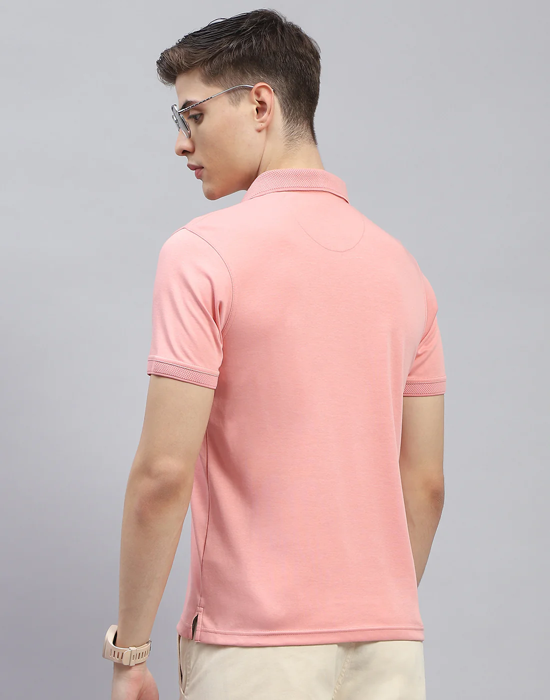 Men Pink Solid Polo Collar Half Sleeve T-Shirt - Image 6