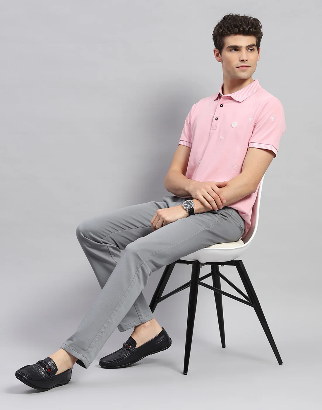 Men Pink Solid Polo Collar Half Sleeve T-Shirt - Image 2