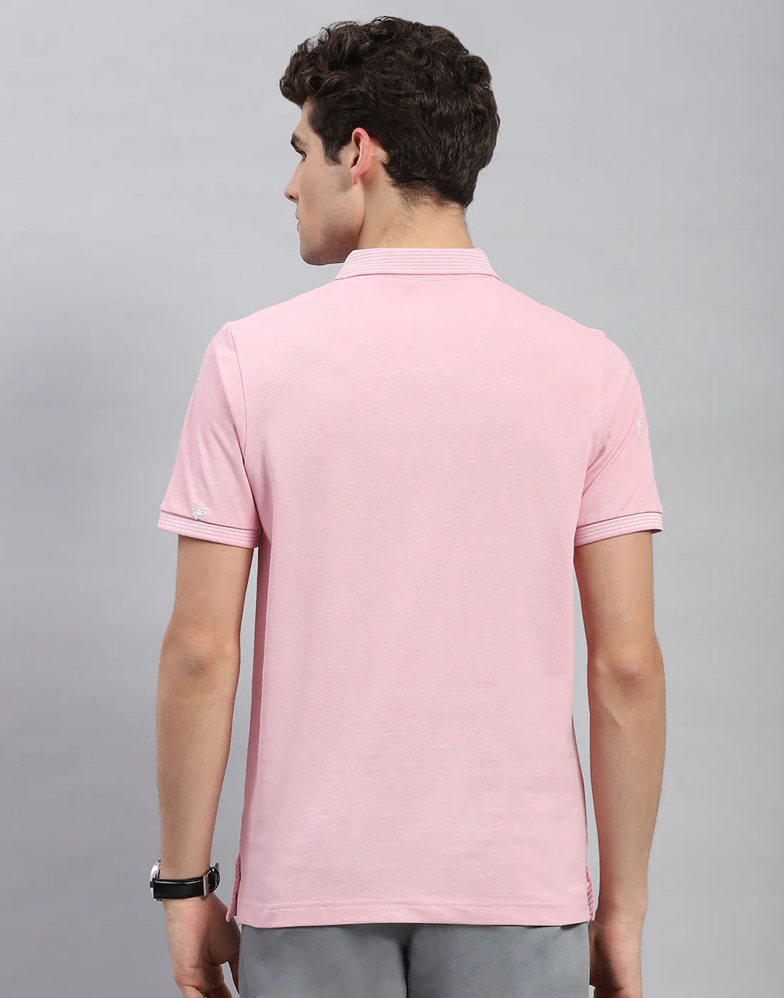 Men Pink Solid Polo Collar Half Sleeve T-Shirt - Image 5