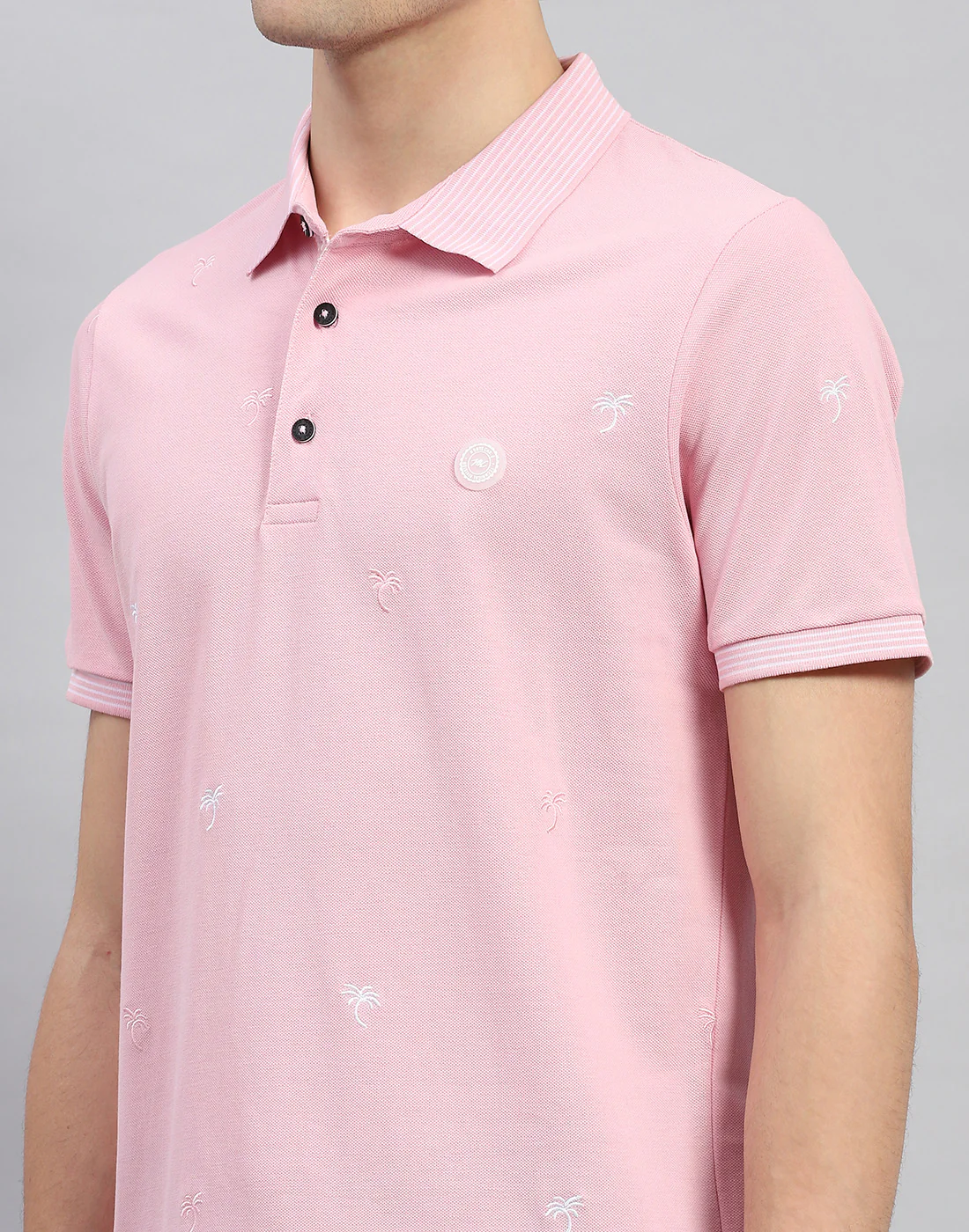 Men Pink Solid Polo Collar Half Sleeve T-Shirt - Image 6
