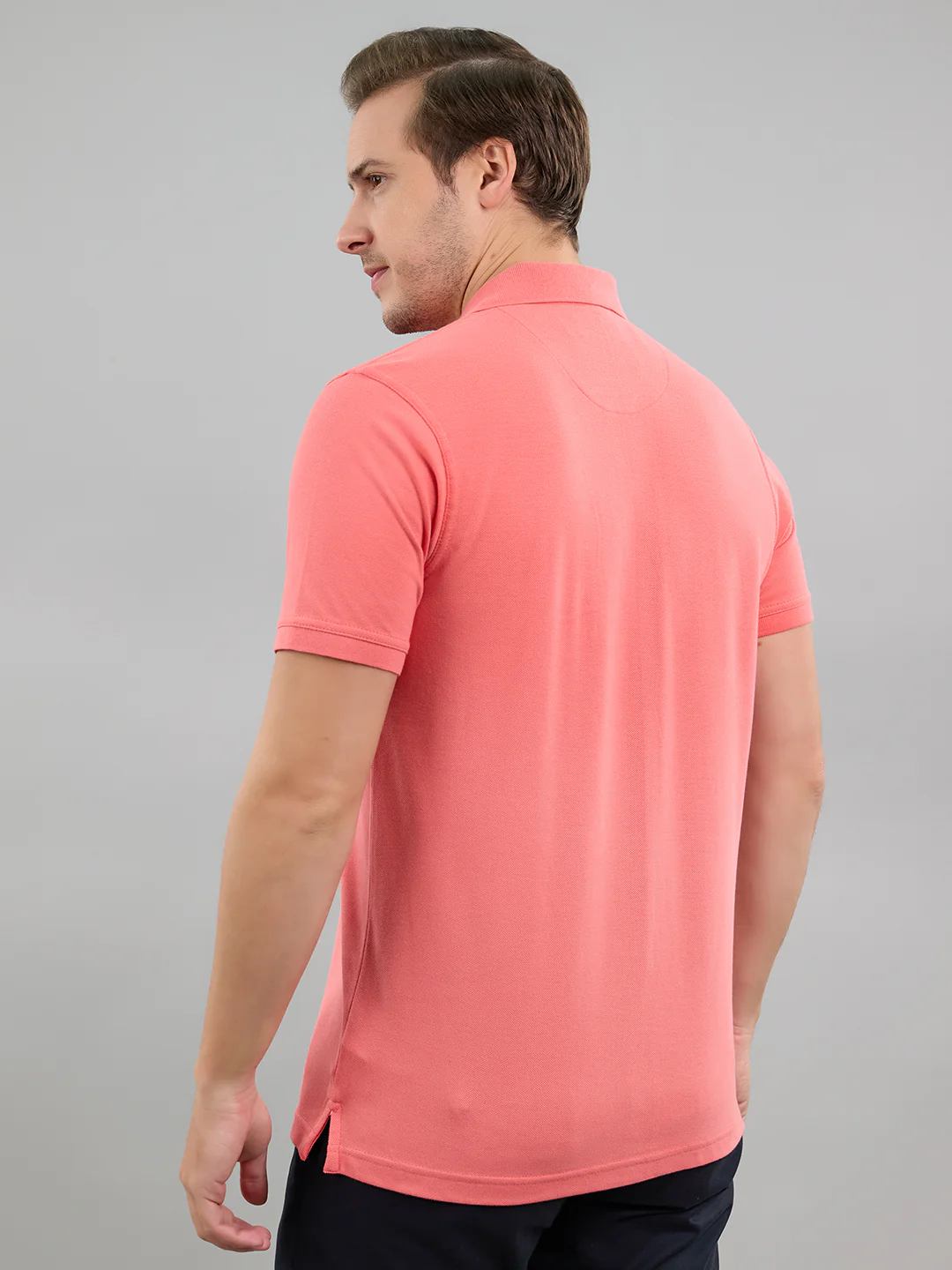 Men Pink Solid Polo Collar Half Sleeve T-Shirt - Image 4