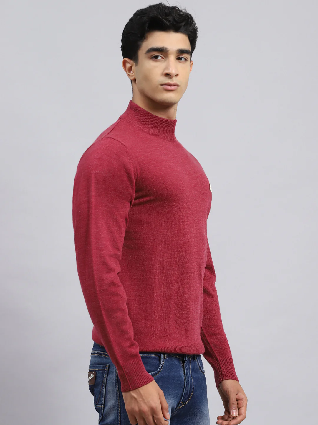 Men Pink Solid Pullover - Image 3