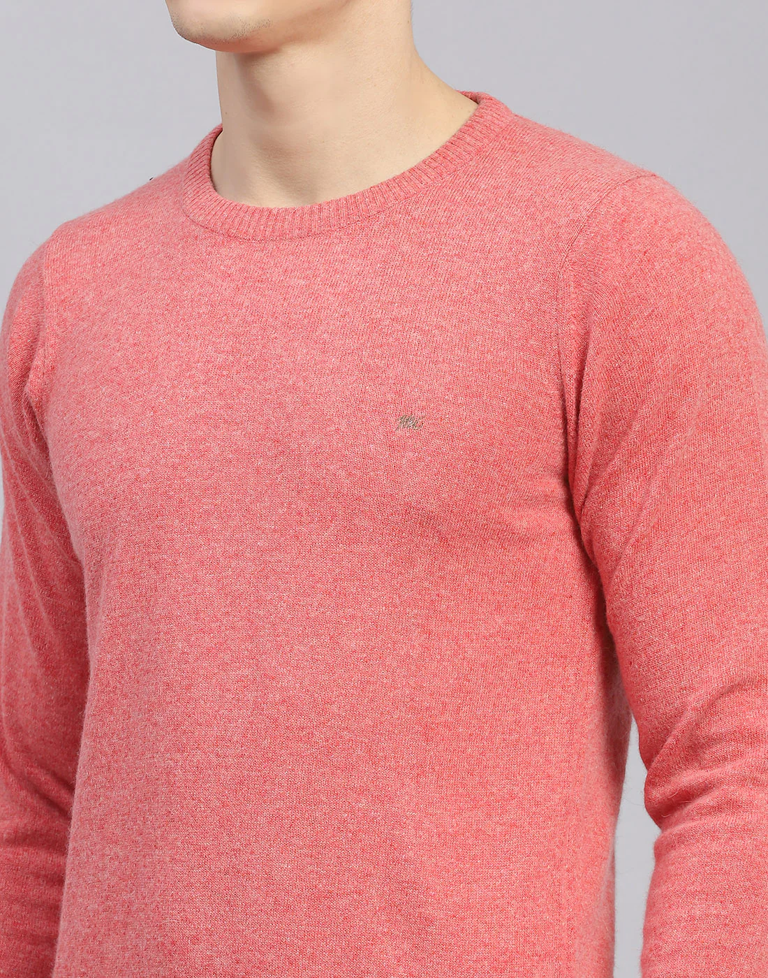 Men Pink Solid Round Neck Full Sleeve Sweater - Image 8