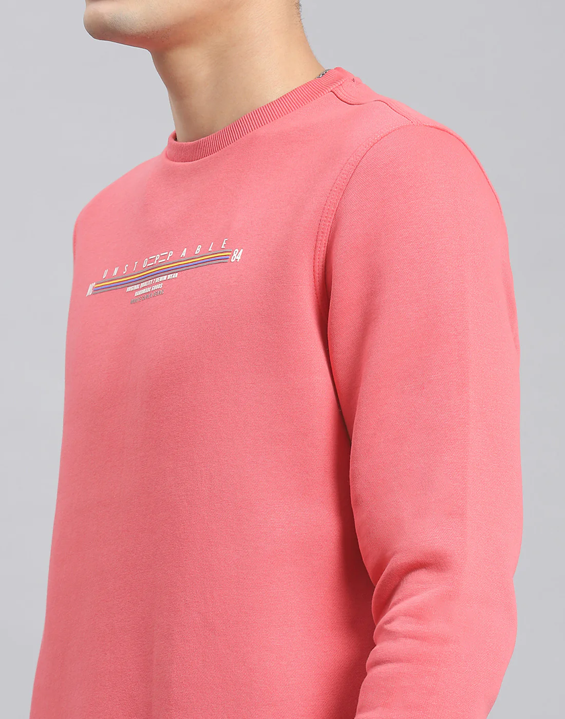 Men Pink Solid Round Neck Full Sleeve Sweatshirt - Image 6