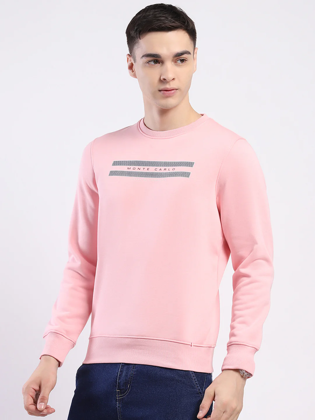 Men Pink Solid Round Neck Full Sleeve Sweatshirt - Image 3