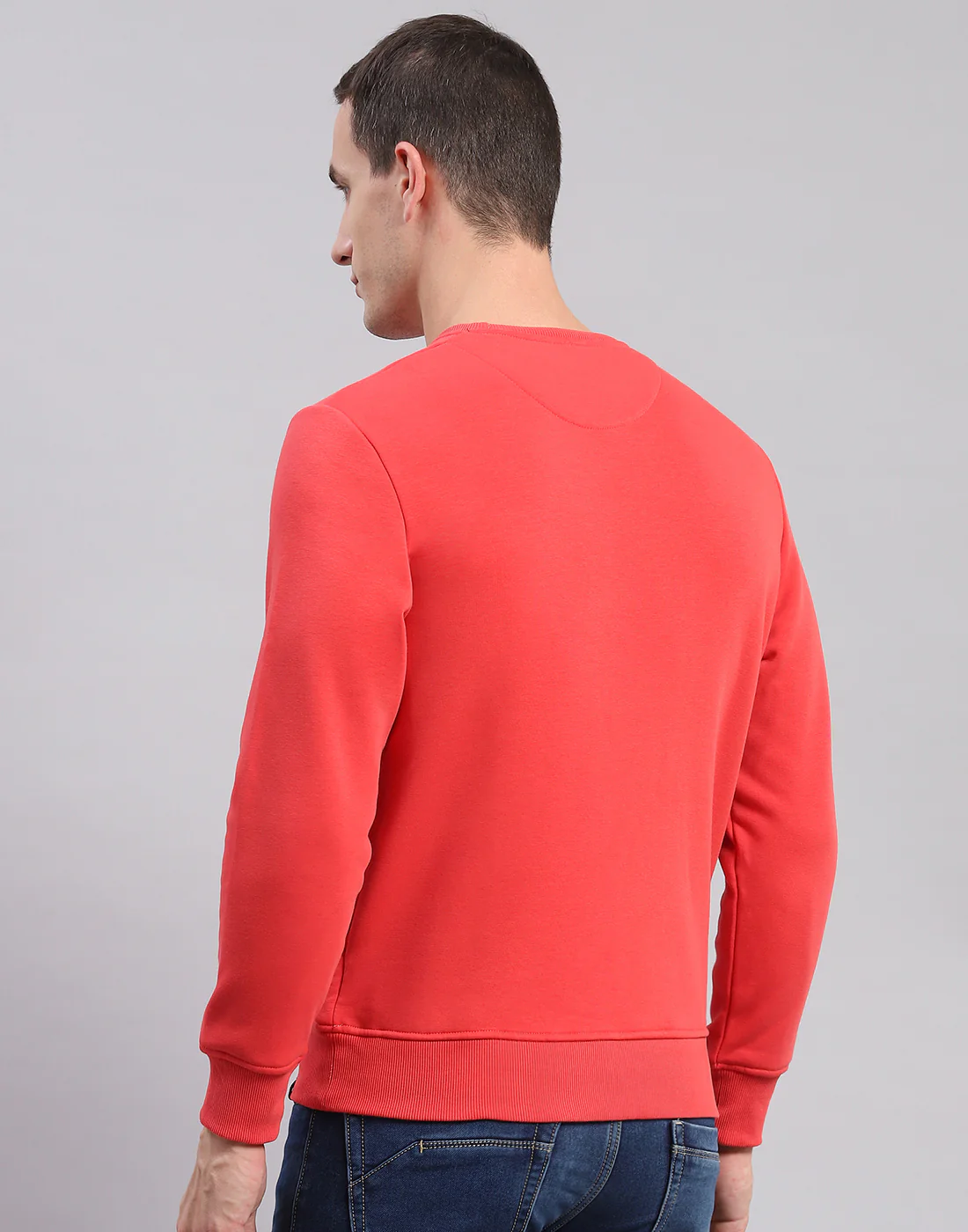 Men Pink Solid Round Neck Full Sleeve Sweatshirts - Image 6