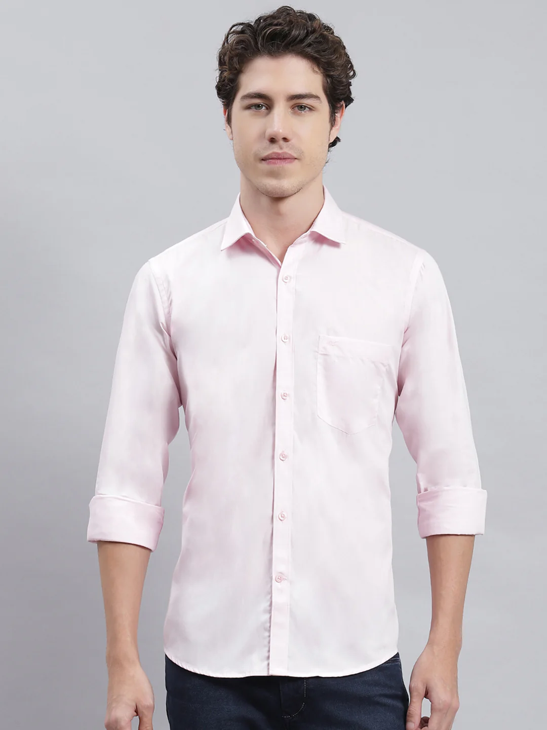 Men Pink Solid Shirt - Image 2