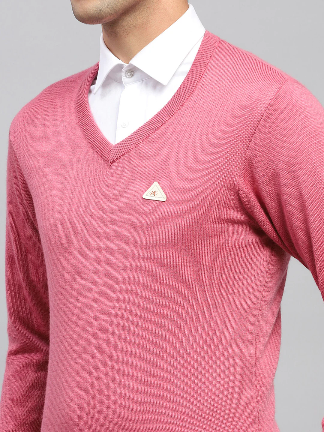 Men Pink Solid V Neck Full Sleeve Pullover - Image 6