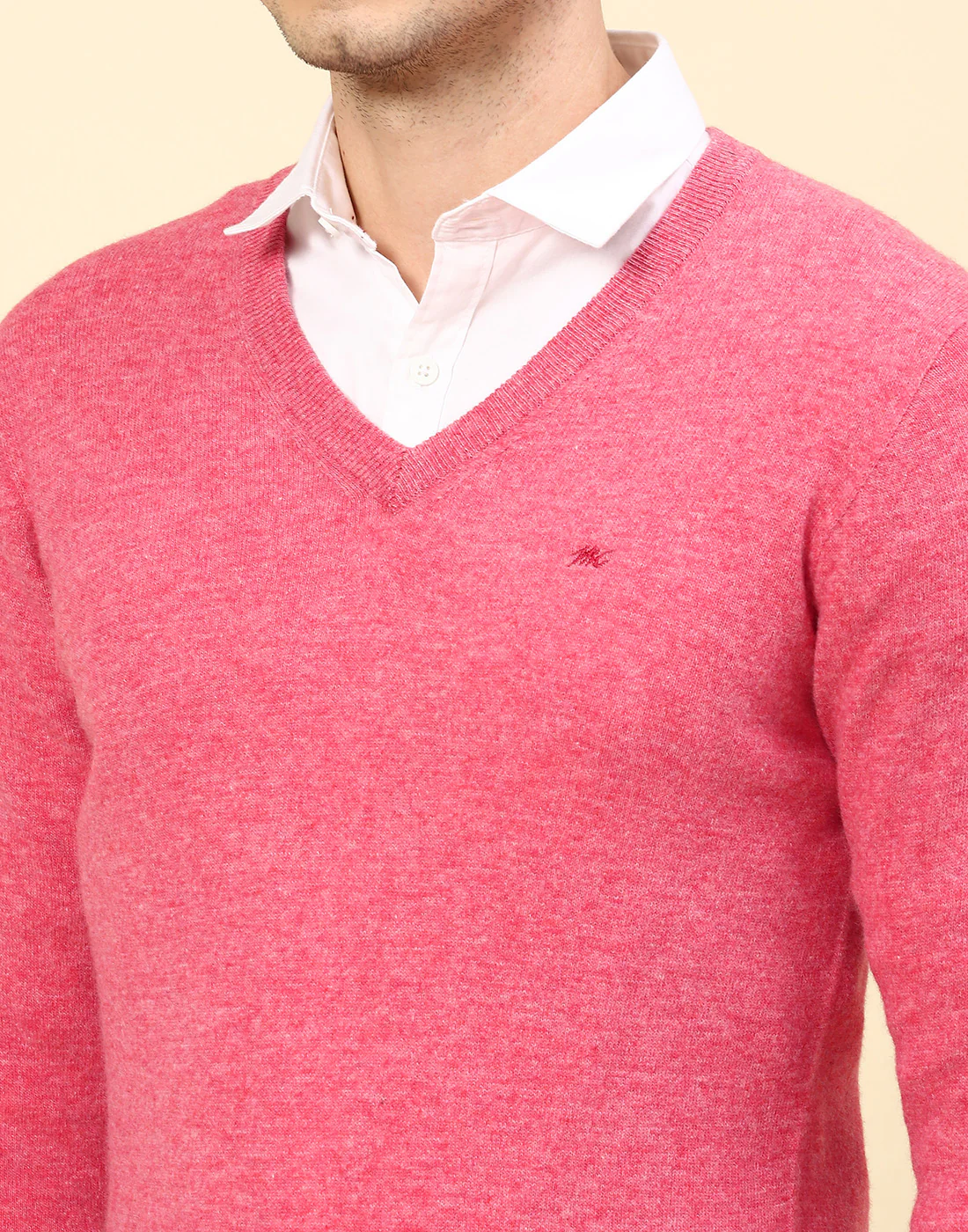 Men Pink Solid V Neck Full Sleeve Pullover - Image 6