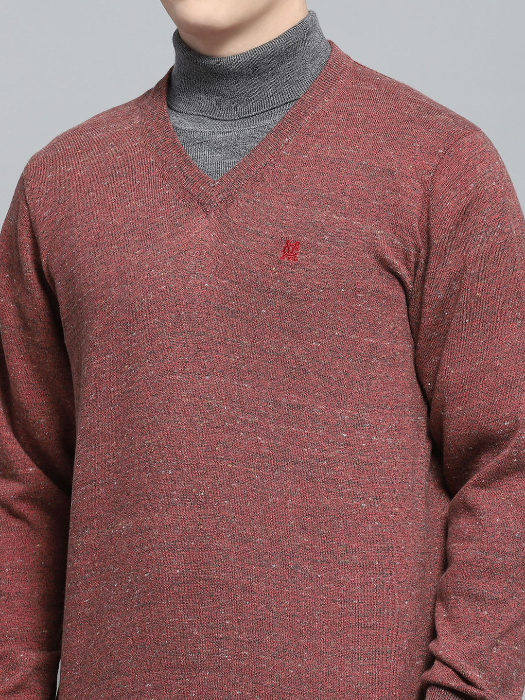Men Pink Solid V Neck Full Sleeve Pullover - Image 6
