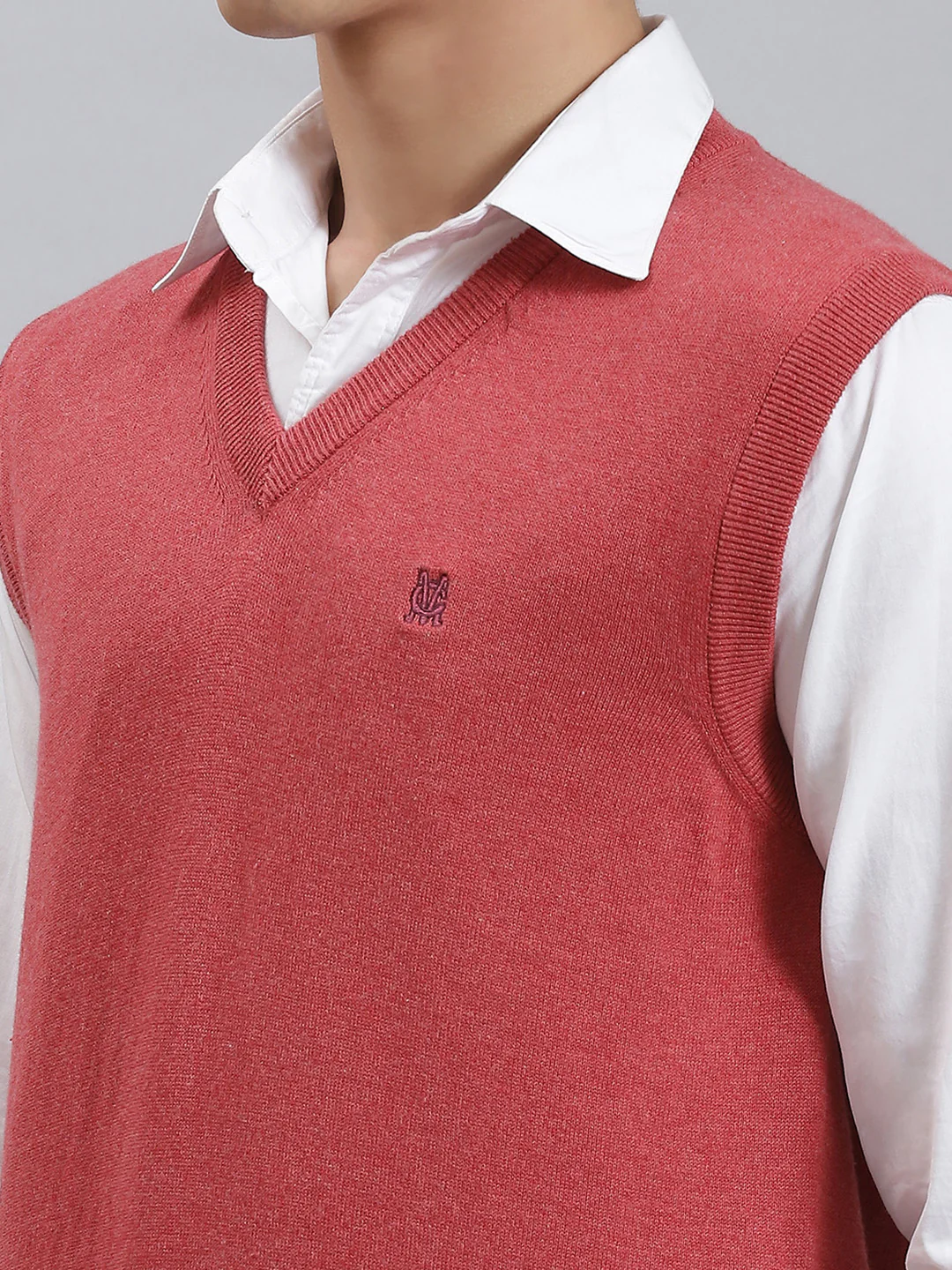 Men Pink Solid V Neck Sleeveless Sweaters/Pullovers - Image 6