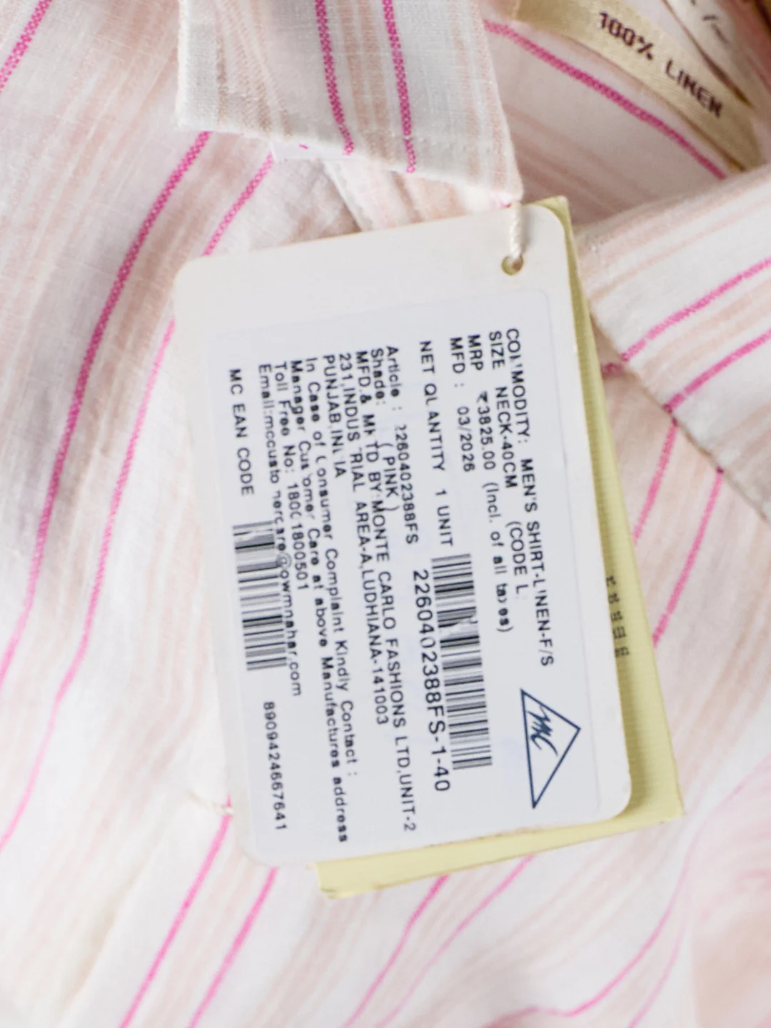 Men Pink Stripe Collar Full Sleeve Shirt - Image 6