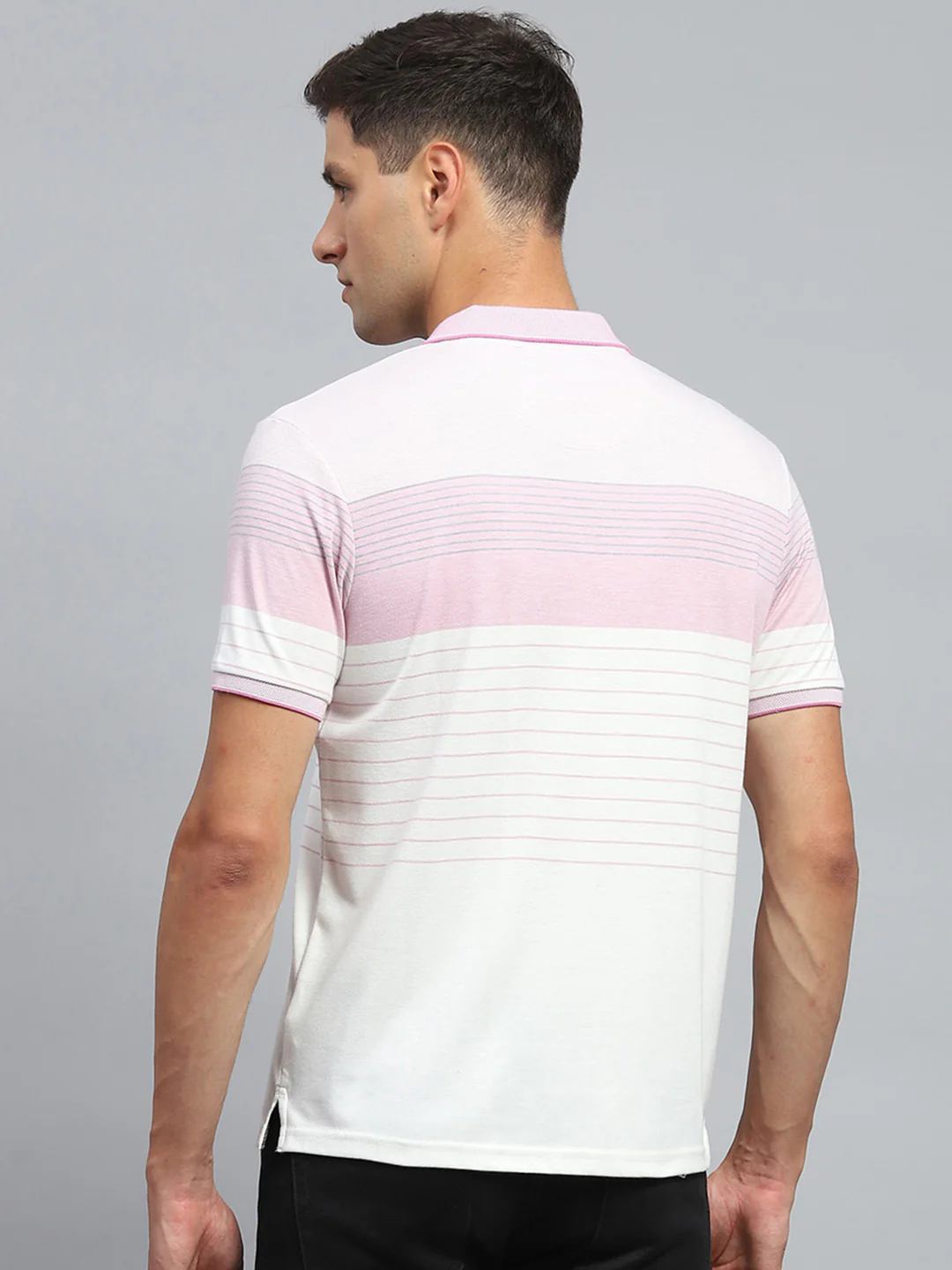 Men Pink Stripe Collar Half Sleeve T-Shirt - Image 5